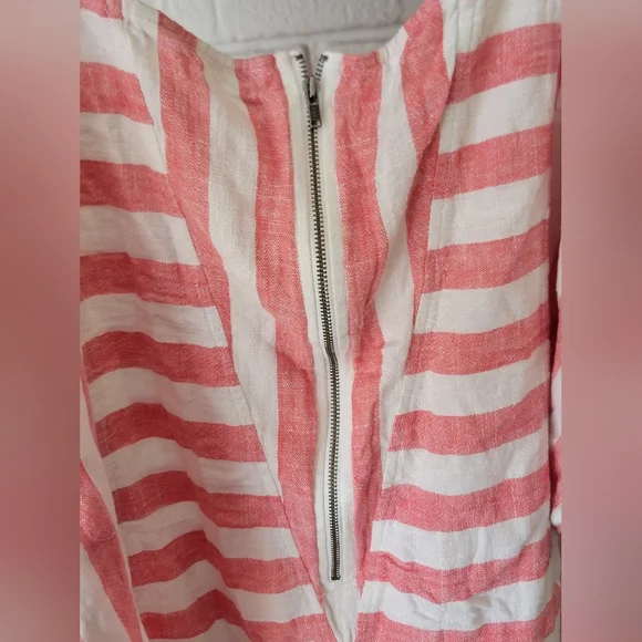 Soft Surroundings Top M Striped Sunset Tunic Red/White Cold Shoulder Linen Blend - Picture 5 of 6